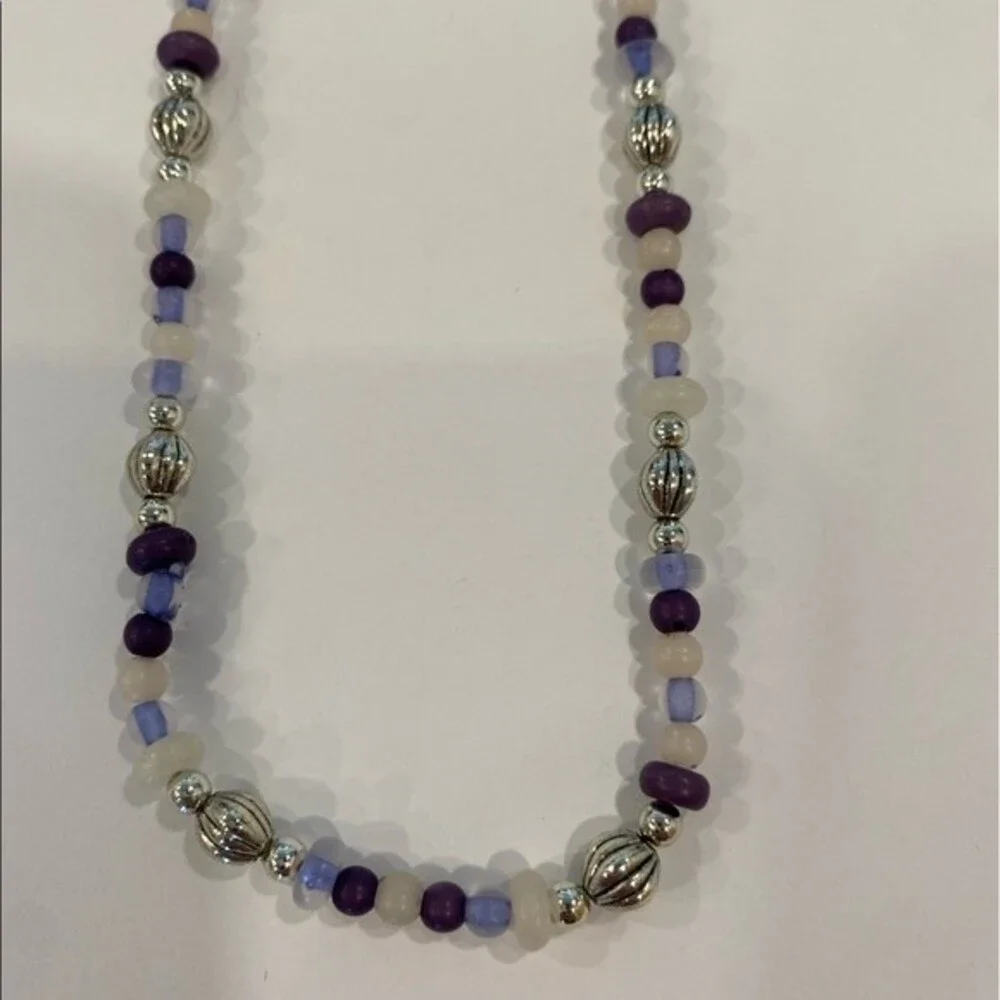 Necklace & Earrings set! Blue, clear & silver beads with silver Sun earrings.